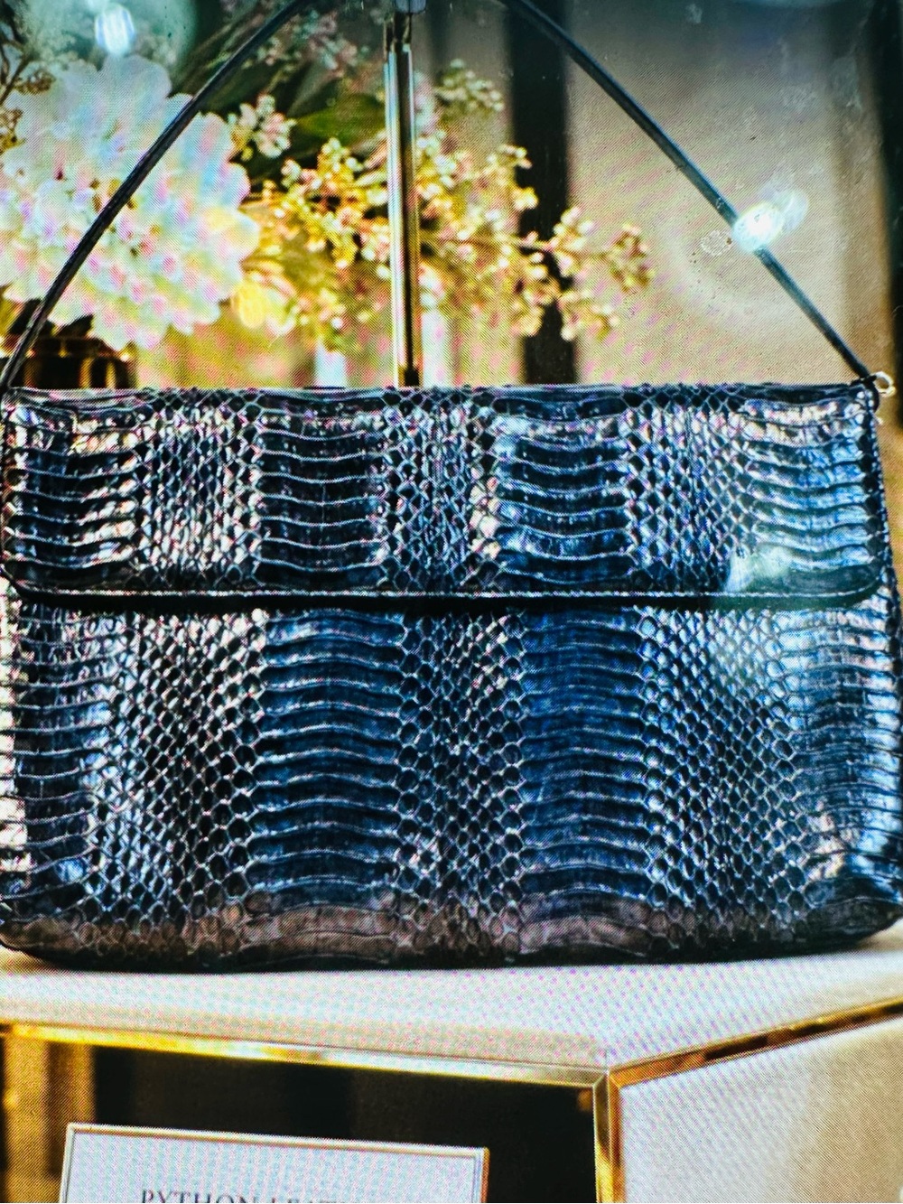 Vintage snake skin clutch cross body evening clutch oil slick sheen deep navy